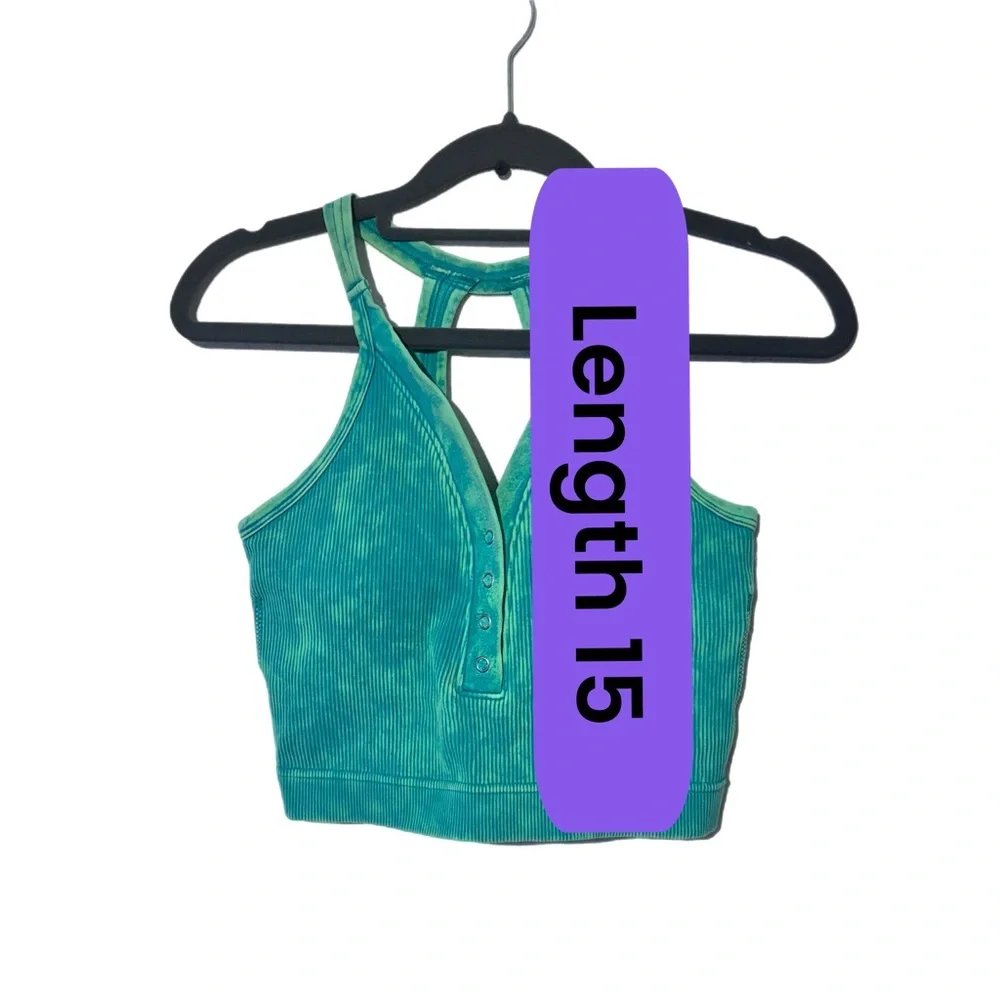Green Ribbed Women's Tank Top bralette with pads - Picture 7 of 7